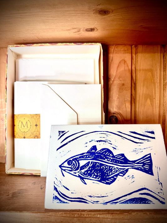 Hand printed card ~ Codney Trotter ~ blue