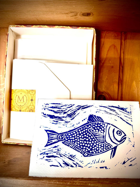 Hand printed card ~ Bert Bass ~ blue