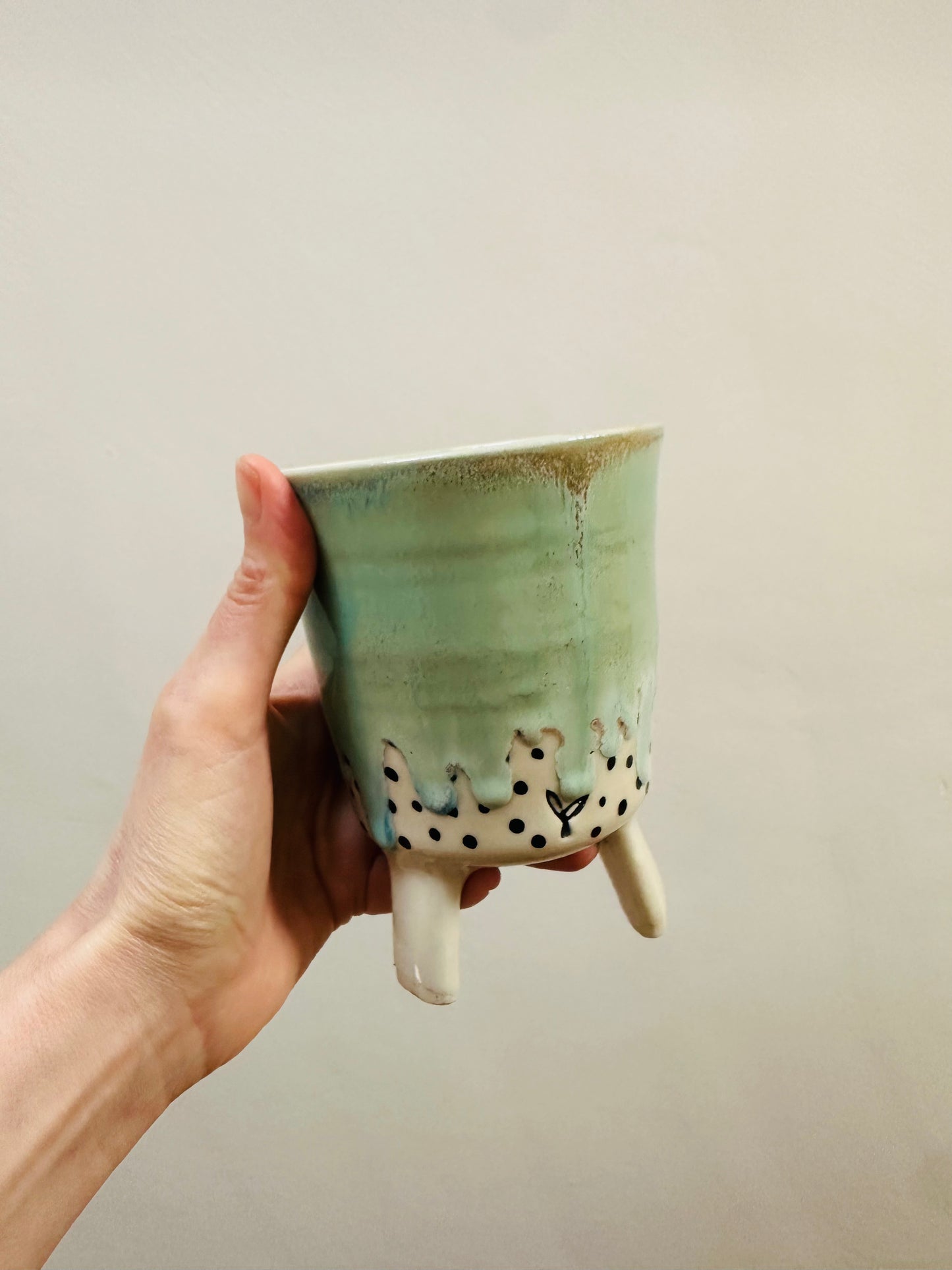 Small Leggy Planter - Drippy Aqua Spots
